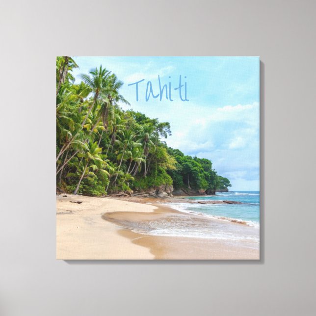 Lienzo Playa Tahiti Sand Blue Sky Palm Trees (Anverso)