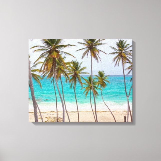 Lienzo Playa tropical con palmeras (Anverso)