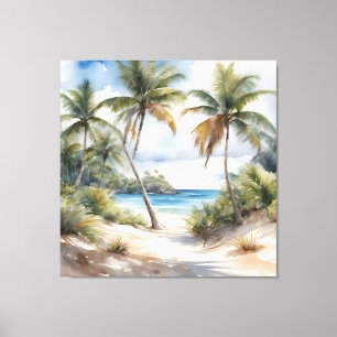 Lienzo Playa tropical con palmeras