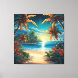 Lienzo Playa tropical con palmeras