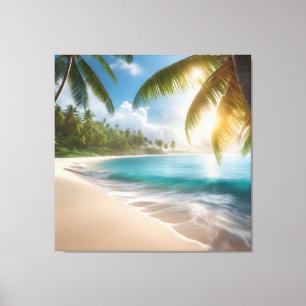 Lienzo Playa tropical con palmeras