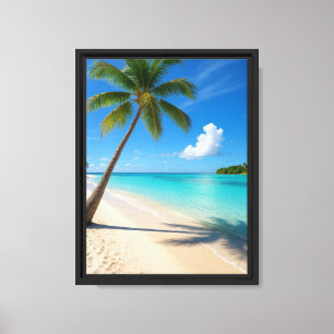 Lienzo Playa tropical con palmeras y agua turquesa