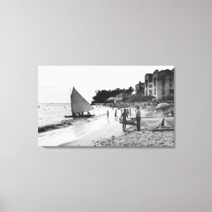 Lienzo Playa y barcos Honolulu de Waikiki