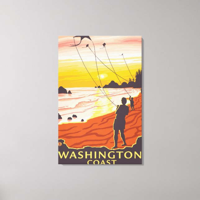 Lienzo Playa y Cometas - Costa de Washington (Anverso)