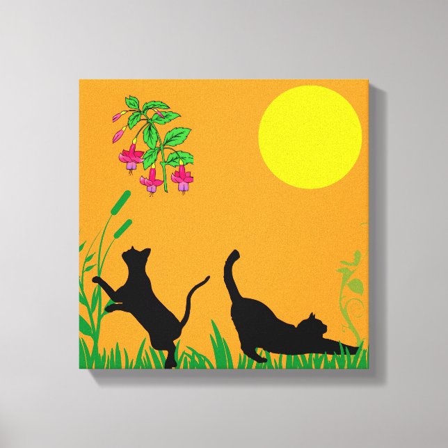 Lienzo Playful Black Cats in the Garden Canvas Print (Anverso)