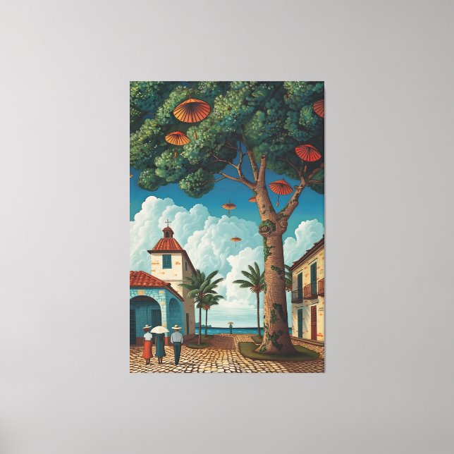 Lienzo Plaza Colonial Con Vistas Al Mar (Anverso)