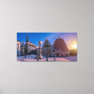 Lienzo Plaza del ayuntamiento de Riga en invierno