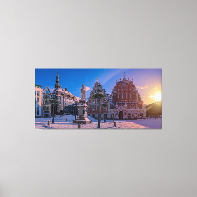 Lienzo Plaza del ayuntamiento de Riga en invierno (Anverso)