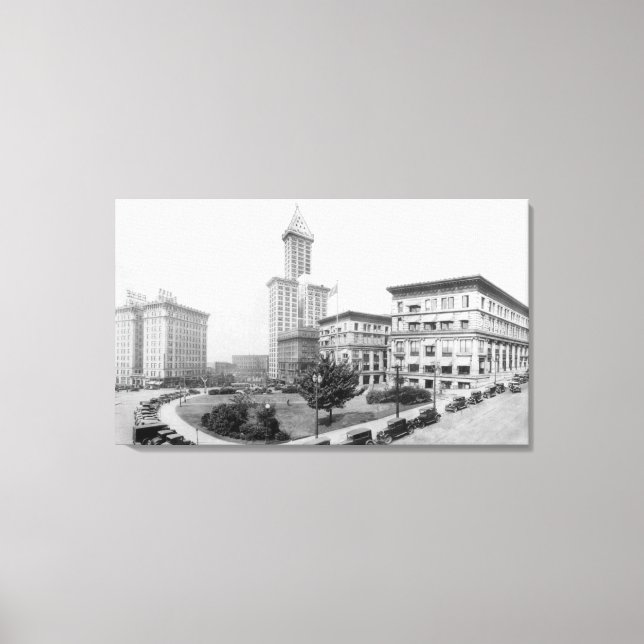 Lienzo Plaza del tribunal y Torre Smith en Seattle (Anverso)