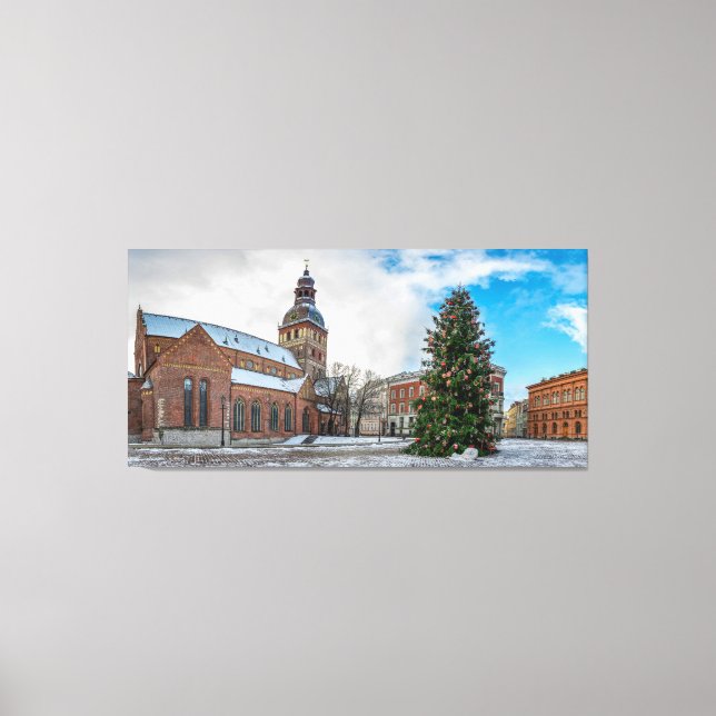 Lienzo Plaza Dome con árbol de Navidad decorado en Riga (Anverso)
