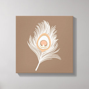 Lienzo Pluma de pavo real blanca y rosa en Taupe Tan