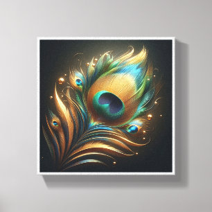 Lienzo Pluma de Pavo Real Dorada de Lujo - Elegante Esmer