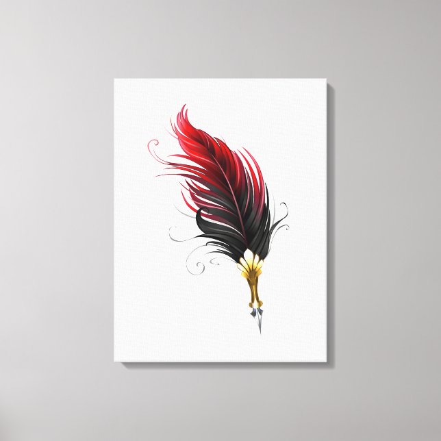 Lienzo Pluma de plumas rojas con nido de oro (Anverso)