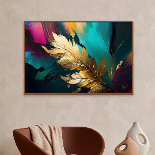 Lienzo Pluma Dorada – Elegancia Abstracta de Lujo