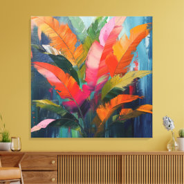 Lienzo Plumas Tropicales – Abstración Botánica Vibrante
