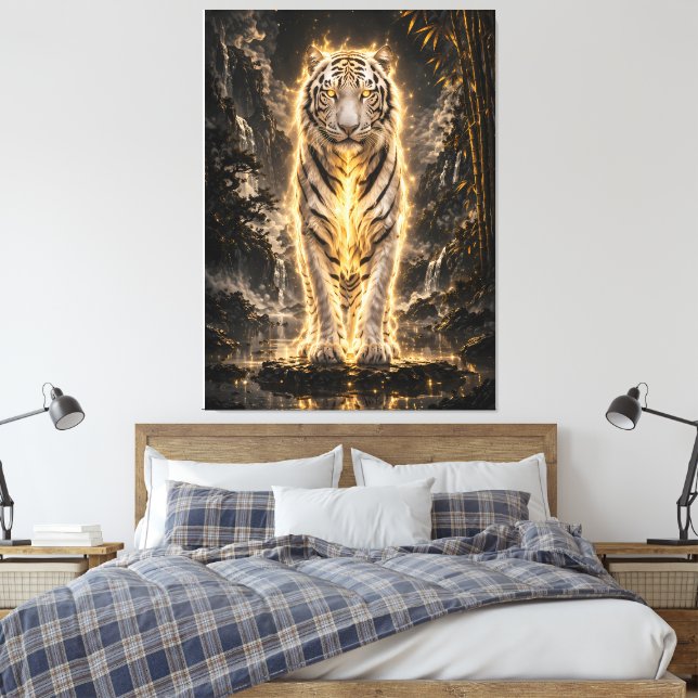 Lienzo Poder Guardián del Tigre Blanco Dorado (Insitu(Dormitorio))