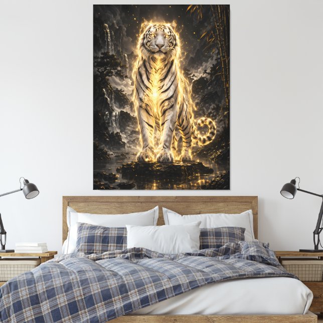 Lienzo Poder Guardián del Tigre Blanco Dorado (Insitu(Dormitorio))