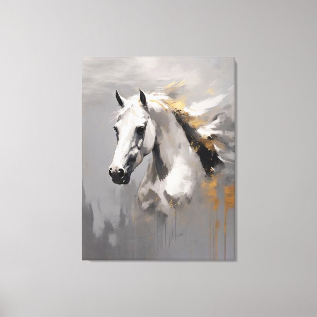 Lienzo Poderoso retrato de caballo blanco con efecto óleo (Anverso)