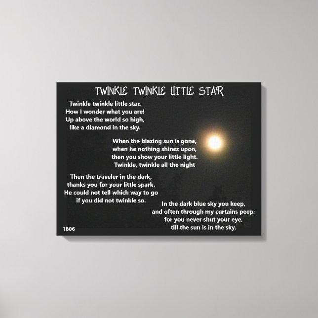 Lienzo Poema de TWINKLE TWINKLE LITTLE STAR (Anverso)