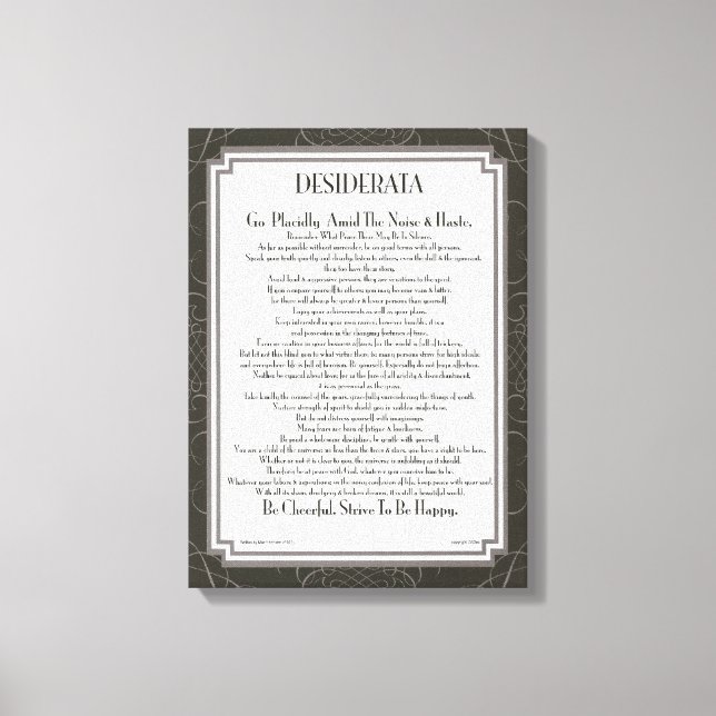 Lienzo Poema DESIDERATA de Max Ehrmann (Anverso)