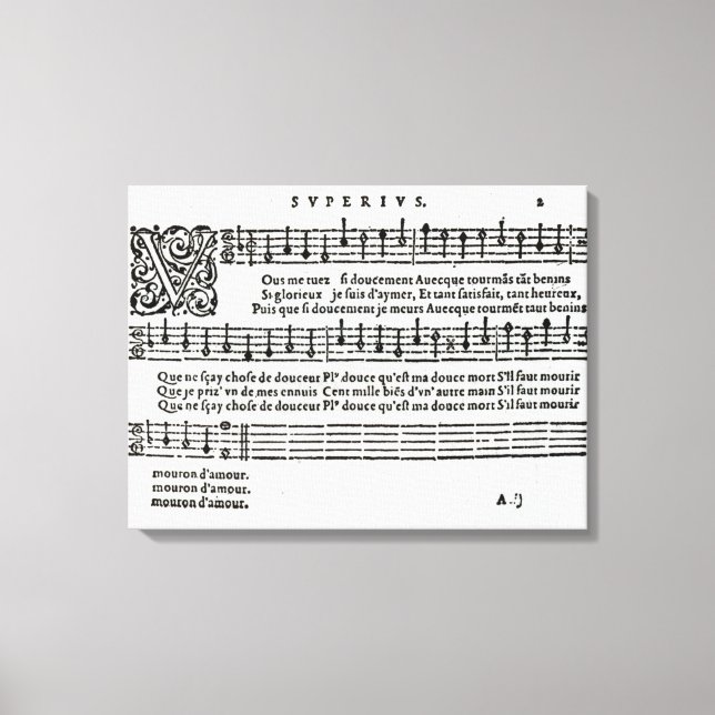 Lienzo Poema musical de Jean Antoine de Baif (Anverso)