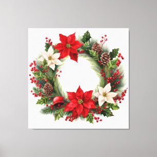 Lienzo Poinsettias y la corona de Navidades Holly