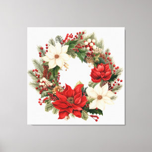 Lienzo Poinsettias y la corona de Navidades Holly