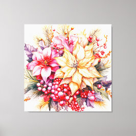 Lienzo Poinsettias y Navidades Holly