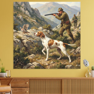 Lienzo Pointer Inglés, Caza de Perdiz