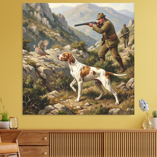Lienzo Pointer Inglés, Caza de Perdiz  (Insitu (Sala de estar))