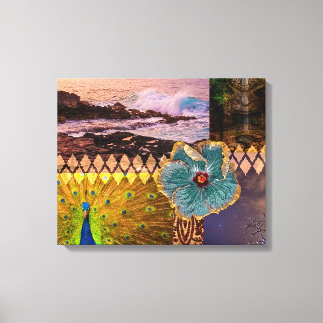 Lienzo Poipu Sunrise, Collage hawaiano de Kauai (Anverso)