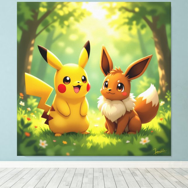Lienzo Pokémon und seine Treue Freunde Leinwanddruck (Insitu (piso de madera))