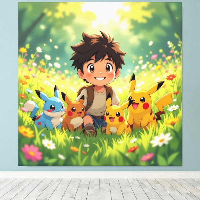 Lienzo Pokémon und seine Treue Freunde Leinwanddruck (Insitu (piso de madera))