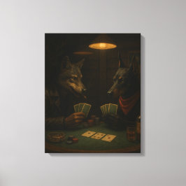 Lienzo Poker Night | Wolf and Doberman Noir Art