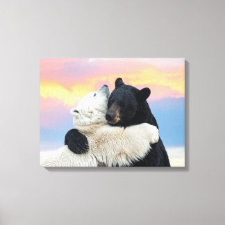 Lienzo Polar and Black bear hugging
