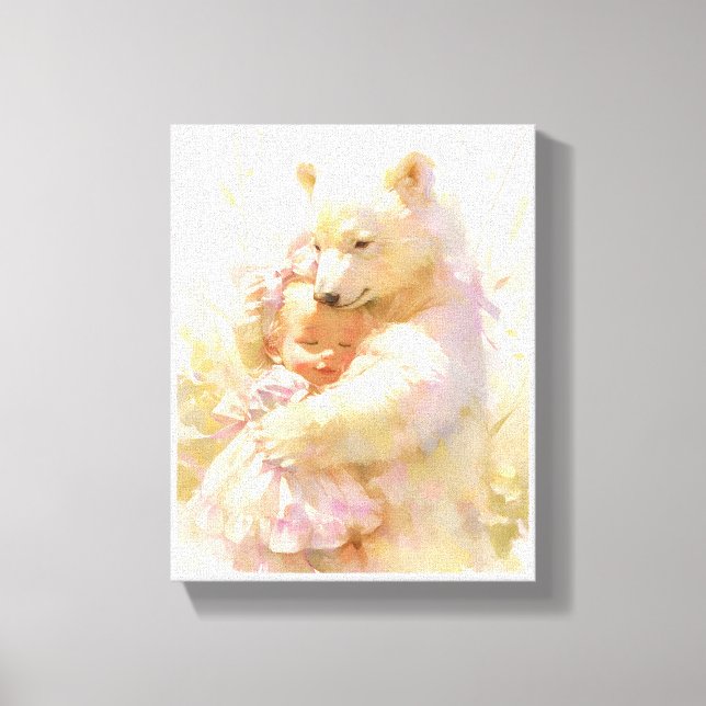 Lienzo Polar Bear Hug with Baby Girl Nursery Wall Poster (Anverso)