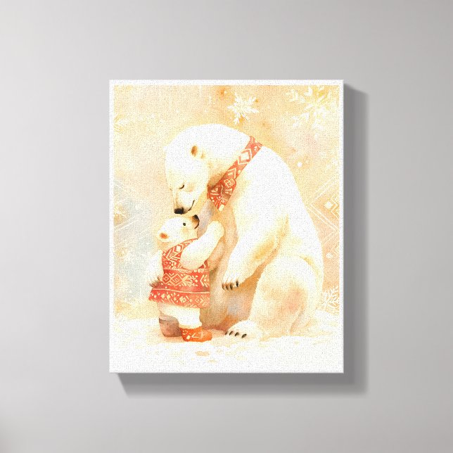 Lienzo Polar Bear Parent and Cub Winter Embrace Nursery (Anverso)