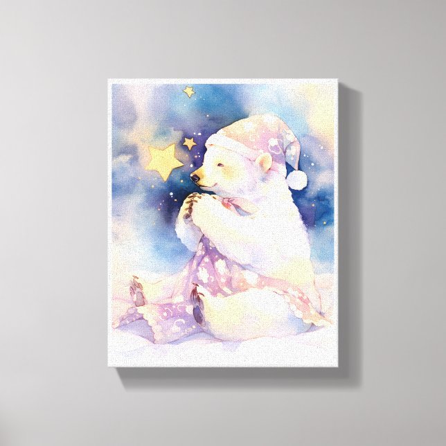 Lienzo Polar Bear Whimsical Watercolor Nursery Canvas  (Anverso)