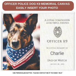 Lienzo Policía K9 memorial foto de perro policía personal