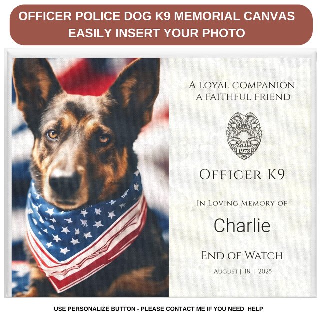 Lienzo Policía K9 memorial foto de perro policía personal (Subido por el creador)