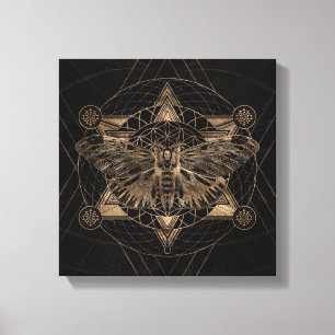 Lienzo Polilla real en geometría sagrada - negro y oro