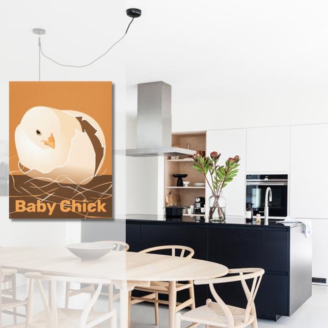 Lienzo Pollito Eclosionando Cocina Naranja (Baby Chick Hatching Orange Kitchen Canvas Print)