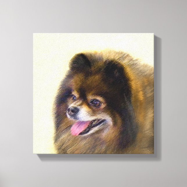 Lienzo Pomerania Negra y Tan Pintura Original de Perro (Anverso)