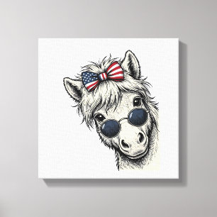 Lienzo Poni Patriótico Con Gafas De Sol Diseño Vectorial 