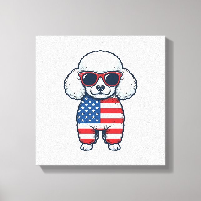 Lienzo Poodle Patriótico con Gafas de Sol Diseño Vectoria (Anverso)