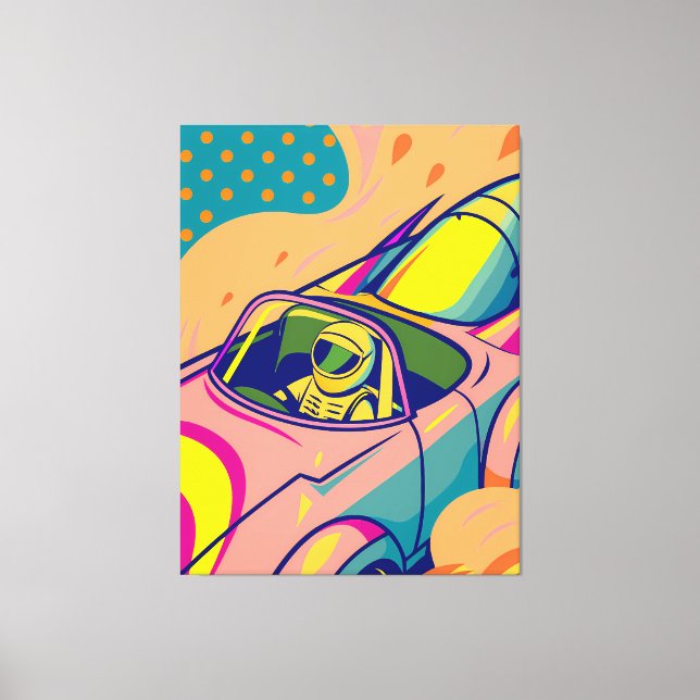 Lienzo Pop Art Astronaut Driving Rocket Car (Anverso)