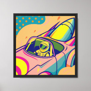 Lienzo Pop Art Astronaut Driving Rocket Car