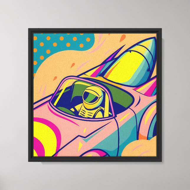 Lienzo Pop Art Astronaut Driving Rocket Car (Anverso)