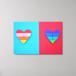Lienzo Pop Art Love Corazones de Arcoiris gemelos