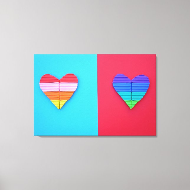 Lienzo Pop Art Love Corazones de Arcoiris gemelos (Anverso)